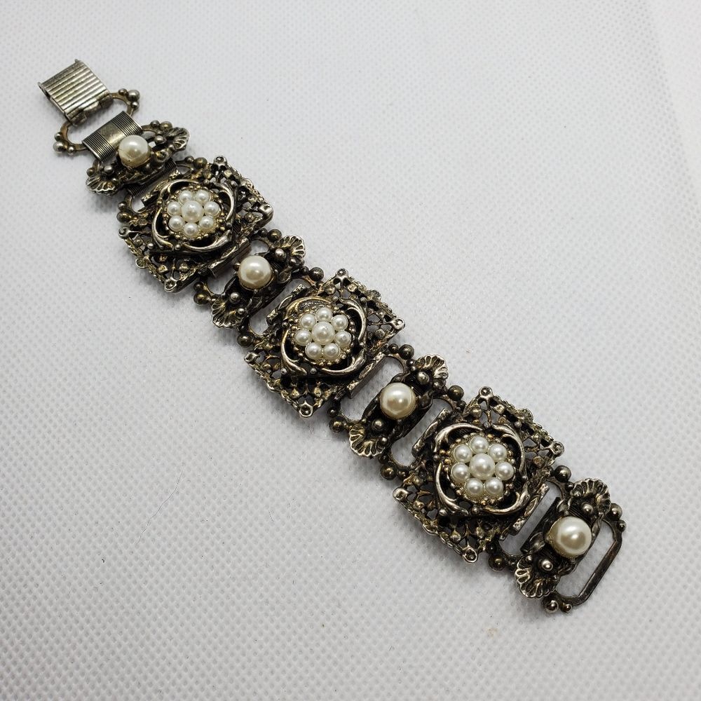 Vintage Silver & Faux Pearl Bracelet